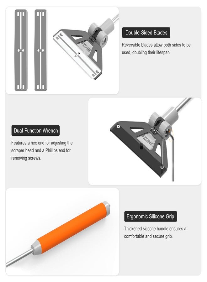 FZONE Algae Scraper for Glass Aquariums, 19''-26'' Detachable Length, 2-in-1 Fish Tank Cleaning Kit with Brush Head and 5 Stainless Steel Blades - Image 4